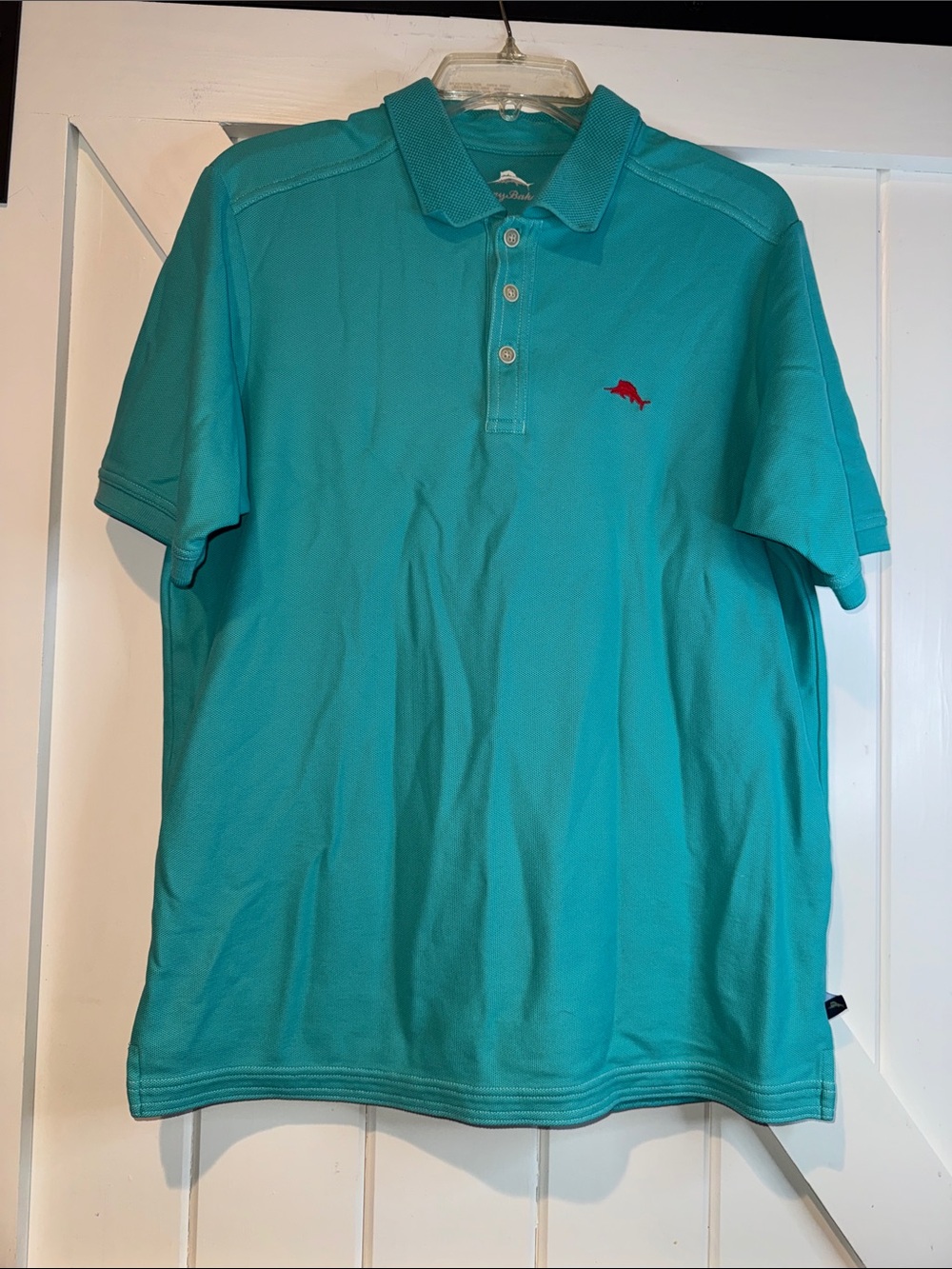 Tommy Bahama Teal Polo with Red Fish Emblem